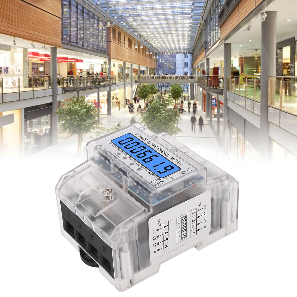Energiezähler, 3-Phasen-4-Draht-LCD-Display mit Hintergrundbeleuchtung, DIN-Schieneninstallation, Stromzähler, 10-100 A, 230 