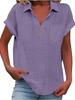 European Women's Cotton Linen Short Sleeve Lapel Button Shirt