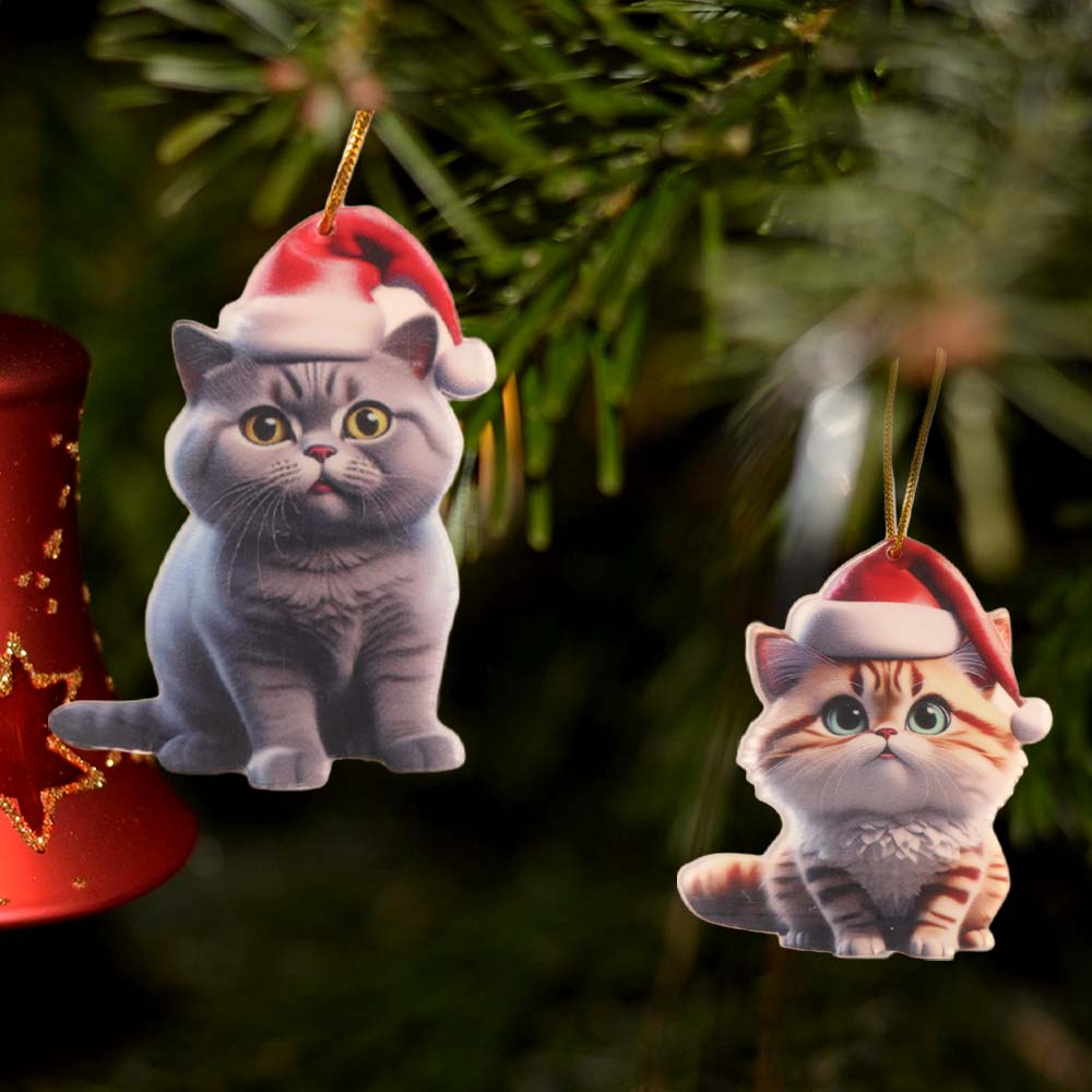 2D Flat Cat Christmas Hanging Hanging Animal Xmas Tree Ornaments  New Year Gift
