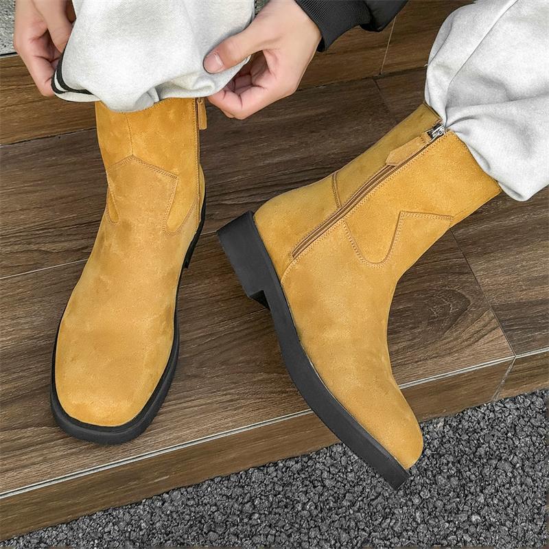 Fashion Men's Leather Boots 2025 Fashion Thick Bottom Side Zipper Versatile Shoes Luxury Quality Spring Autumn Comfy Mens Ankle Boots