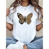 Plus Size, Women's Plus Size Leopard Print Butterfly T-Shirt - Short Sleeve Crew Neck Blouse