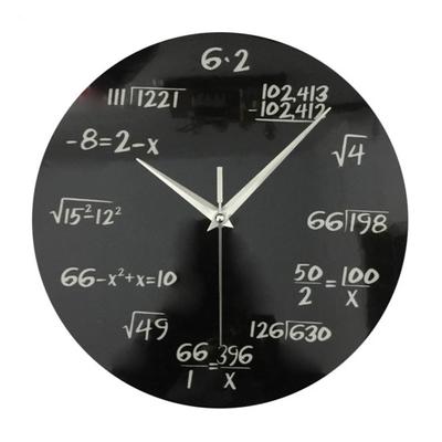 Math Wall Clock Silent Non-Ticking Quartz Movement with Hanging Hook Wooden Clock for Classroom Home Decoration