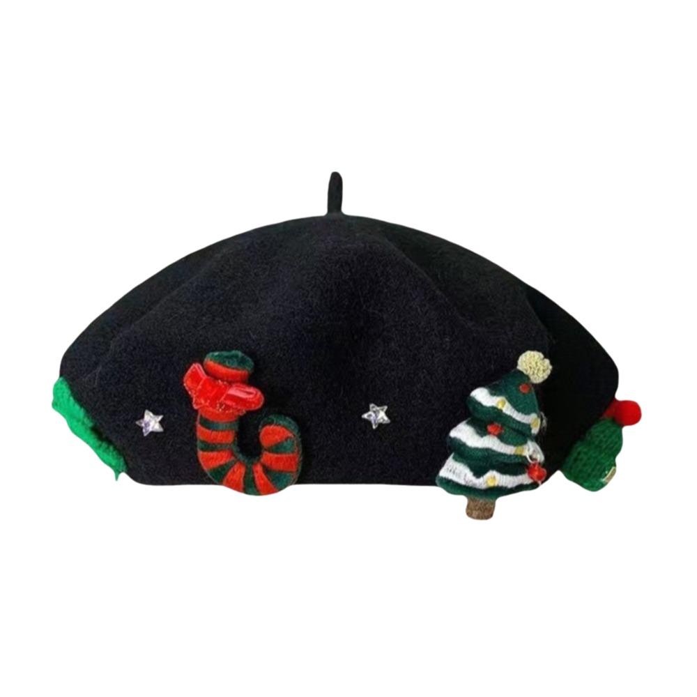 Red Green Color Christmas Beret Hat Wool Felt Material Wool Beret Hat For Women Girls