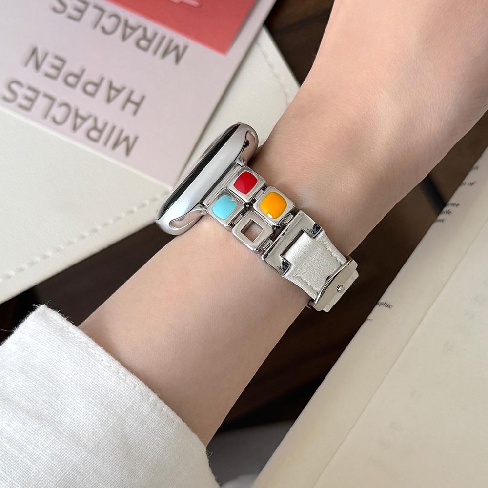 Armband für Apple Watch Serie 10 9 8 7 SE 6 5 4 3 2 1 42mm 41mm 40mm 38mm Metall Lidschatten-Palette Leder Uhrenarmband