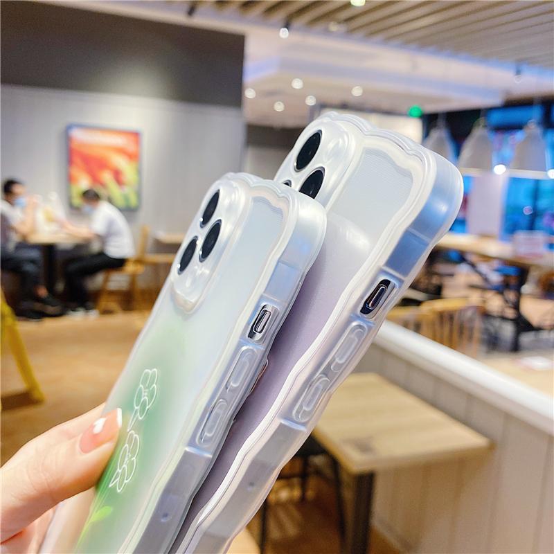 Korea Ins Wave Frame Sweet Flowers Phone Case For Iphone 12 11 13 Pro Max Xs Max X Xr Clear Shockproof Soft Cover Cases