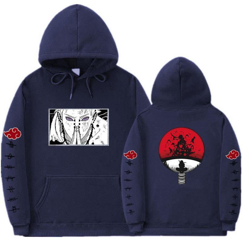 Mens Oversized Hooded Sweatshirt With Naruto Anime Print Fleece-Lined Streetwear Teens Fall Season