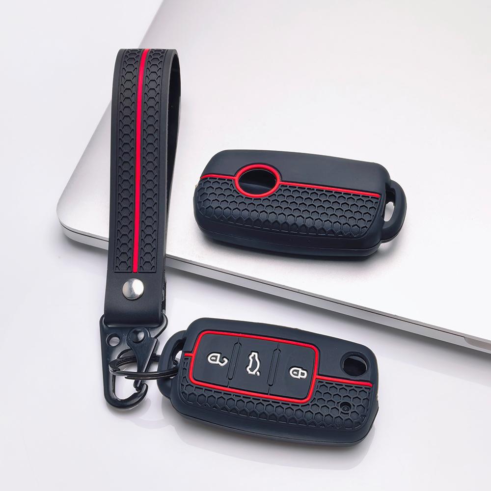 Key Fob Cover for Volkswagen Golf Polo Passat Tiguan Jetta Octavia Mk7 Mk6 B7 B8 with Keychain Anti-Scratch Guard Shockproof Protection