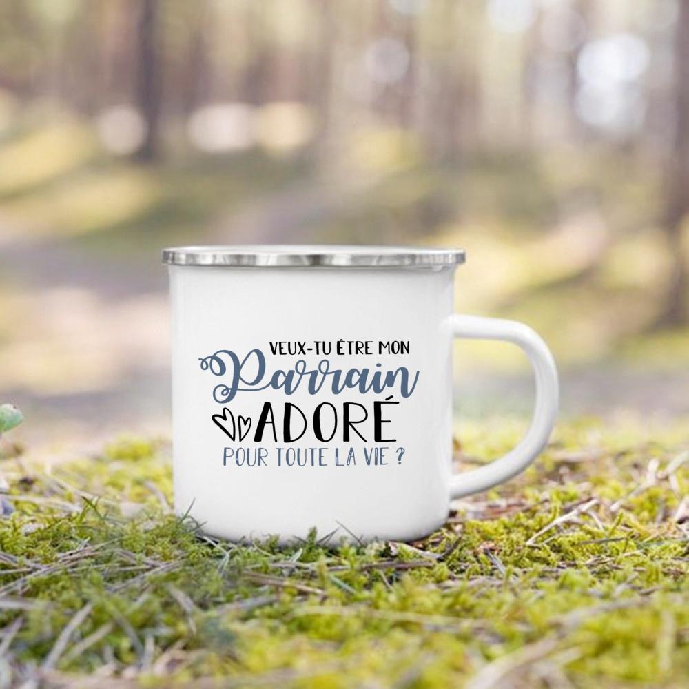 Bester Pate & Beste Patin der Welt Französischer Druck Emaille-Tassen Bruder Schwester Freunde Geschenke Trinken Milch Kaffee Tasse Camping Tasse