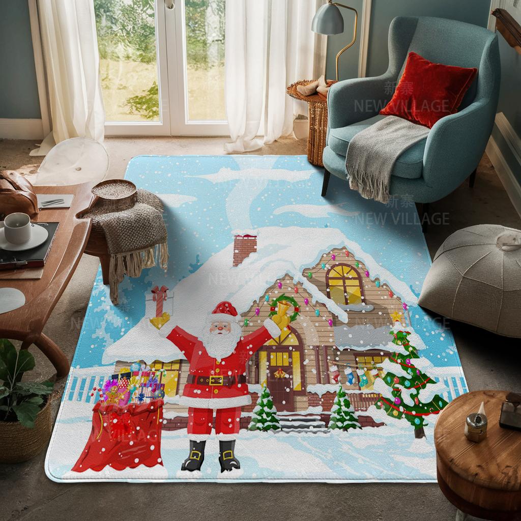 House Entrance Carpet Home Door Mat Living Room Bath Foot Bathroom Non-slip Water Absorption Rugs Bath Merry Christmas Winter