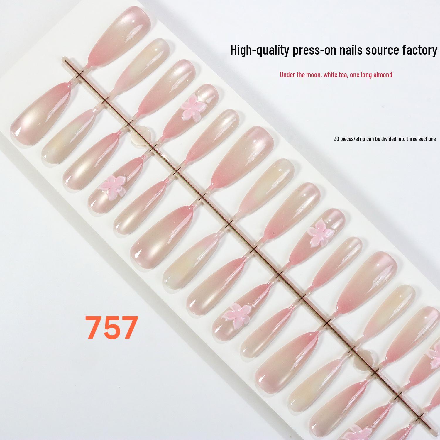 New Chinese Style 3D Embossed Pure Desire Nail Tips - Whitening and Wearable High-End Nail Art Stickers