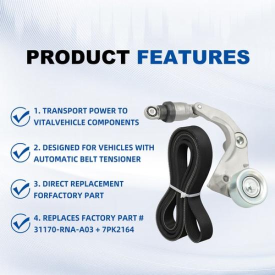 Tensioner Pulley & Serpentine Drive Belt Kit Fit for 2006-2011 Honda Civic 1.8L