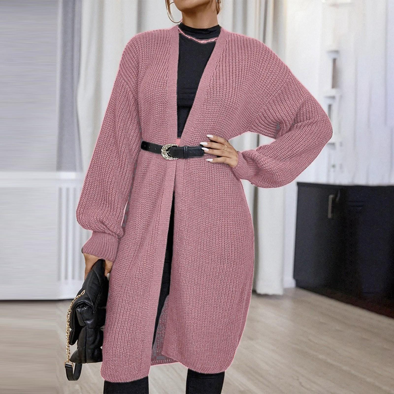 

Женская мода и зима повседневный универсальный кардиган с лацканами длинный свитер куртка XL розовый