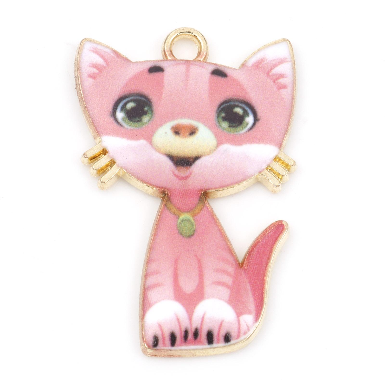 

Cat Animal Enamel Charms Zinc Based Alloy Gold Color Metal Pendants DIY Necklaces Making Jewelry Findings 3cm x 2cm, 10 PCs