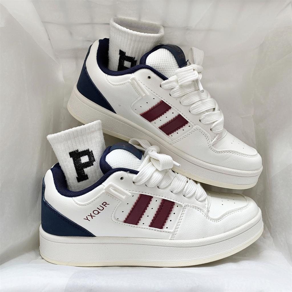 New Autumn Niche Retro Beige Bread Shoes National Versatile Street Shooting Sports and Leisure Shoes Women's White and Red