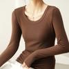 Cotton U-neck T-shirt Women's Long Sleeve Autumn New Loose Slim Senior Sense T-shirt Top Base