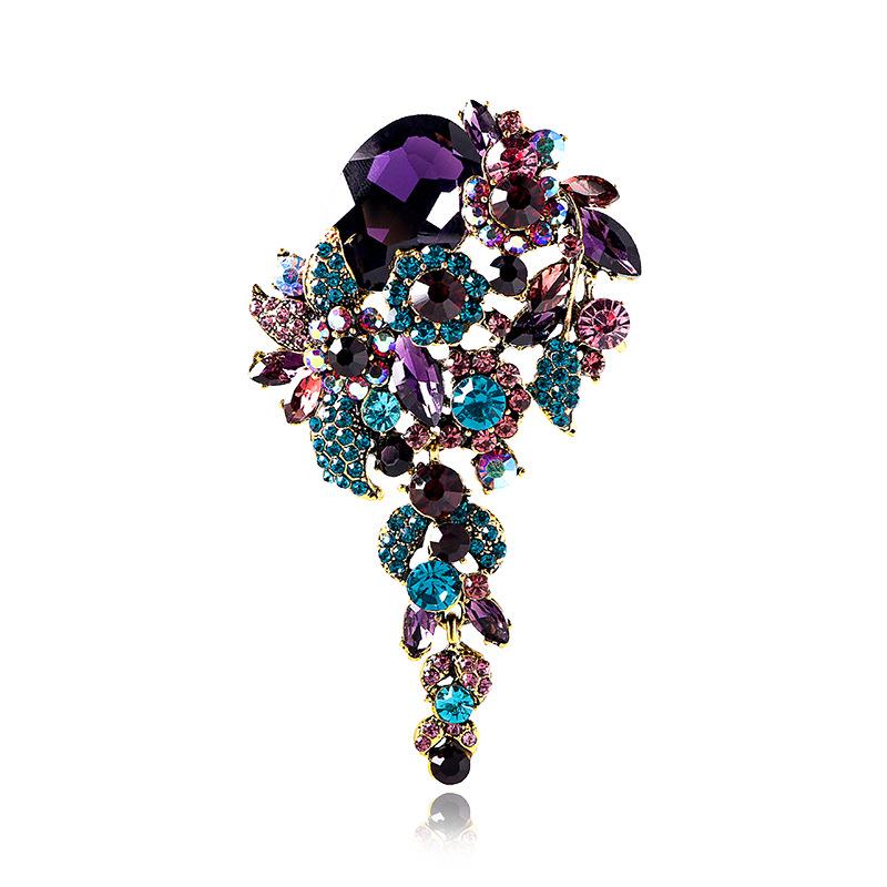 Style retro high-end gemstone glass crystal pendant brooch foreign trade brooch collar pin jewelry brooch