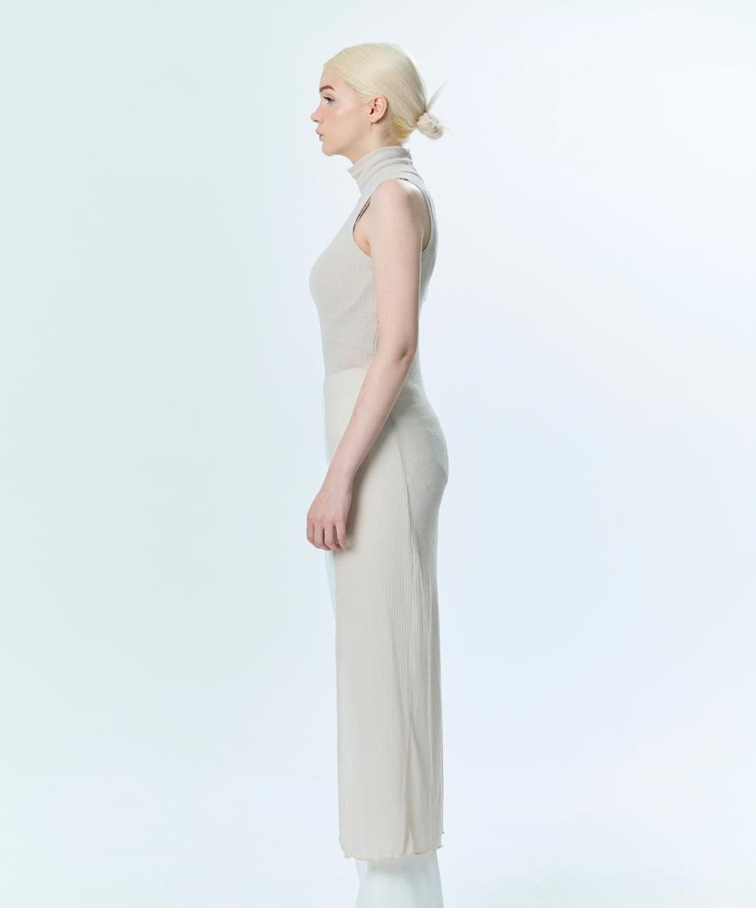 JINBARBIE Chiffon Turtleneck Goddess Long Sleeveless Beige