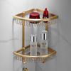 HeLianHongYi Double-Layer Brushed Brass Bathroom Corner Shelf