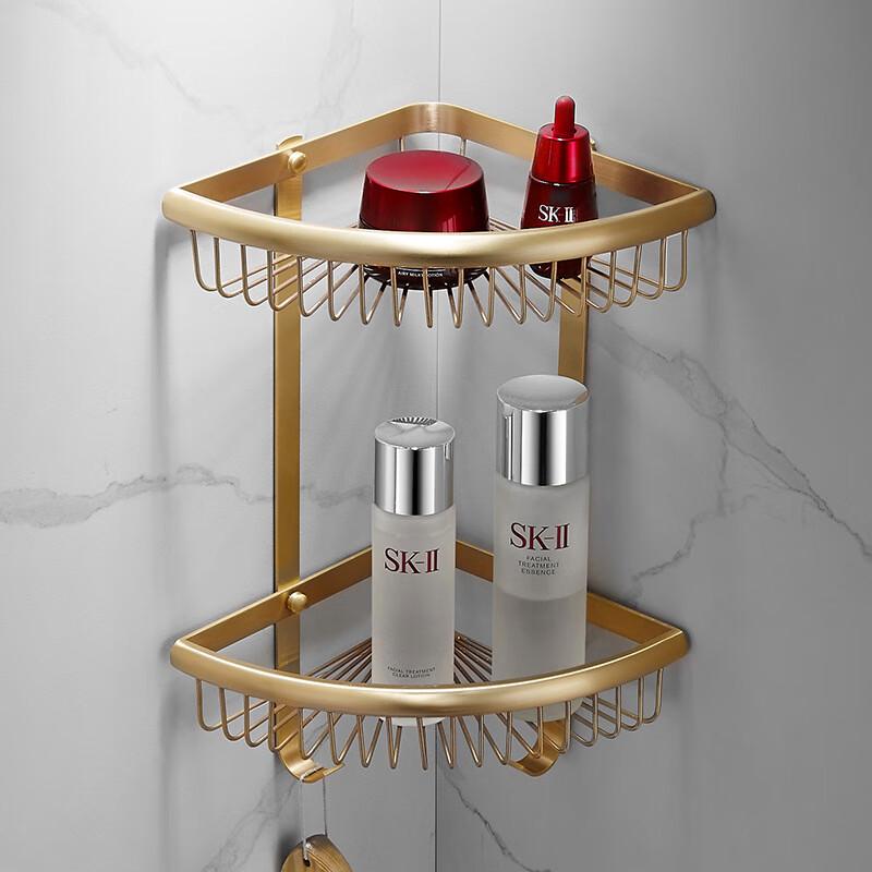 HeLianHongYi Double-Layer Brushed Brass Bathroom Corner Shelf