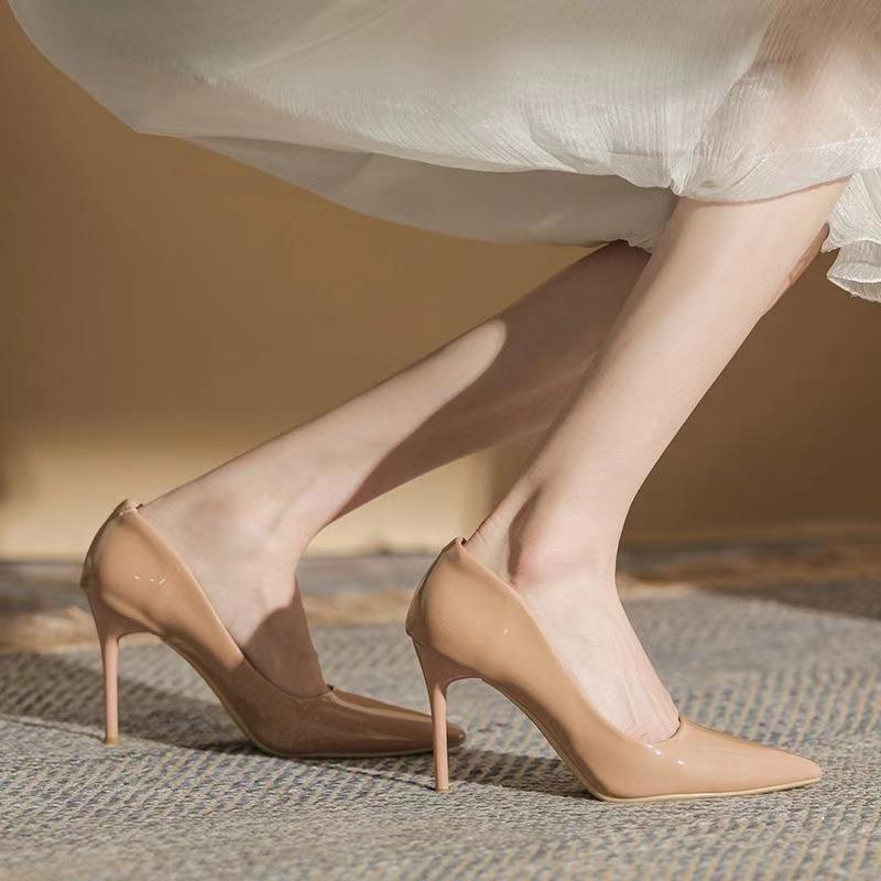 Nude High Heels Women's Spring Summer New French Light Mouth Versatile Black Professional Pointed Stiletto High Heels