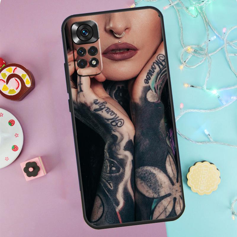 Sexy Sleeve Tattoo Girl Case For Xiaomi Redmi Note 13 Pro 14 9 10 11 12 9S 10S 11S 12S Redmi 14C 10C 12C 13C Cover