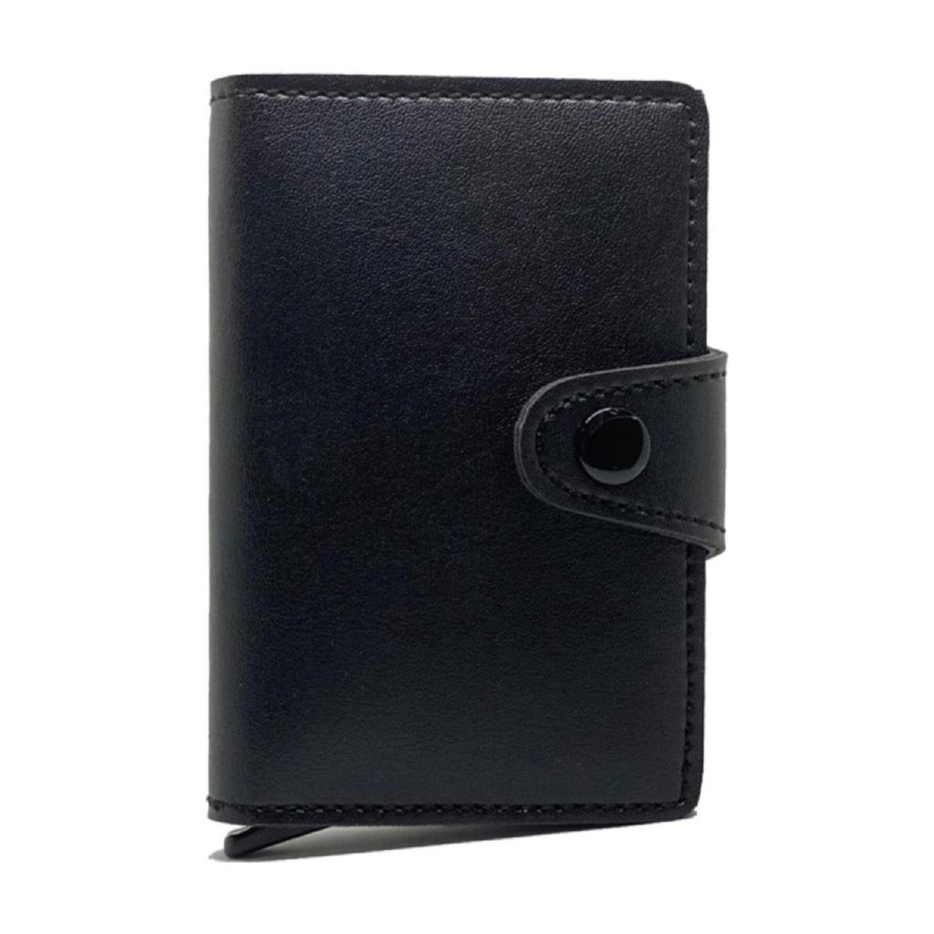 Comely RFID-geschützte Leder-Geldbörse mit automatischem Aluminiummechanismus, Unisex, Kartenhalter