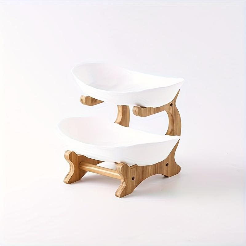 2/3-Tier Luxury Wooden Elegant Fruit Stand -Double Layer Fruit Bowl With Creative Candy Display-Natural Wood Material, Home Snack Tray For Living Room