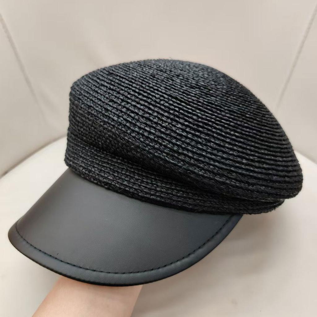 Casquette Asymétrique en Raffia Style Designer Japonais Mode pour Femmes Chapeau de Soleil Protection Solaire Été pour Dame Casquette Gavroche Noir