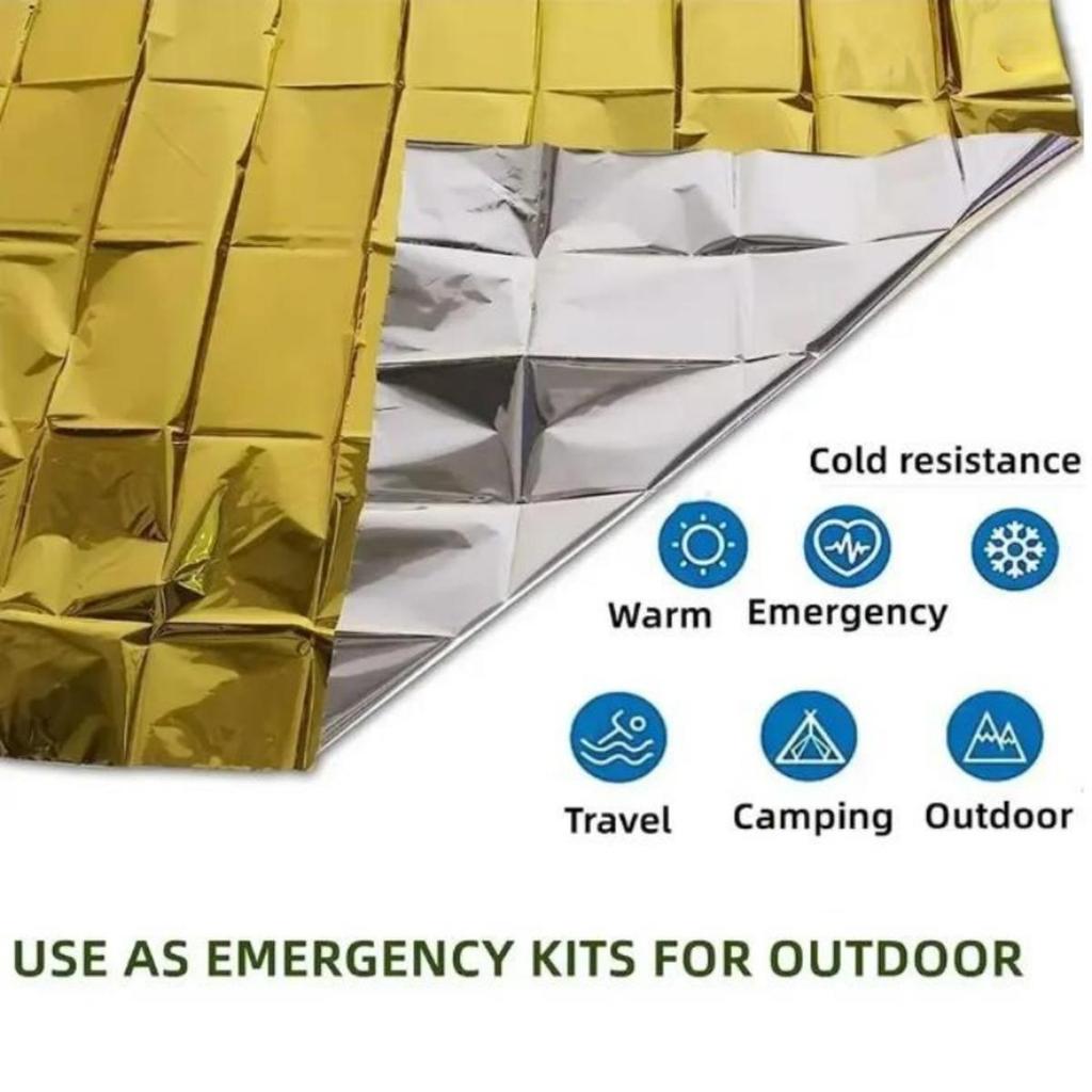 Emergency Thermal Poncho Blanket Lightweight Folding Water Resistant Windproof Sunshade Reusable First Aid Camping Mat Pad Cover