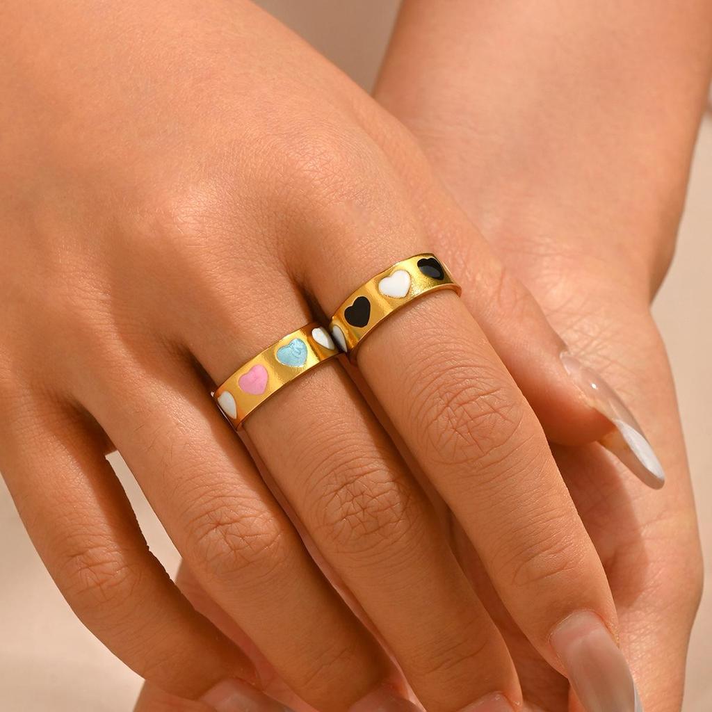 18K Gold Plated Heart Shape Resin Open Ring - Women's Jewelry
