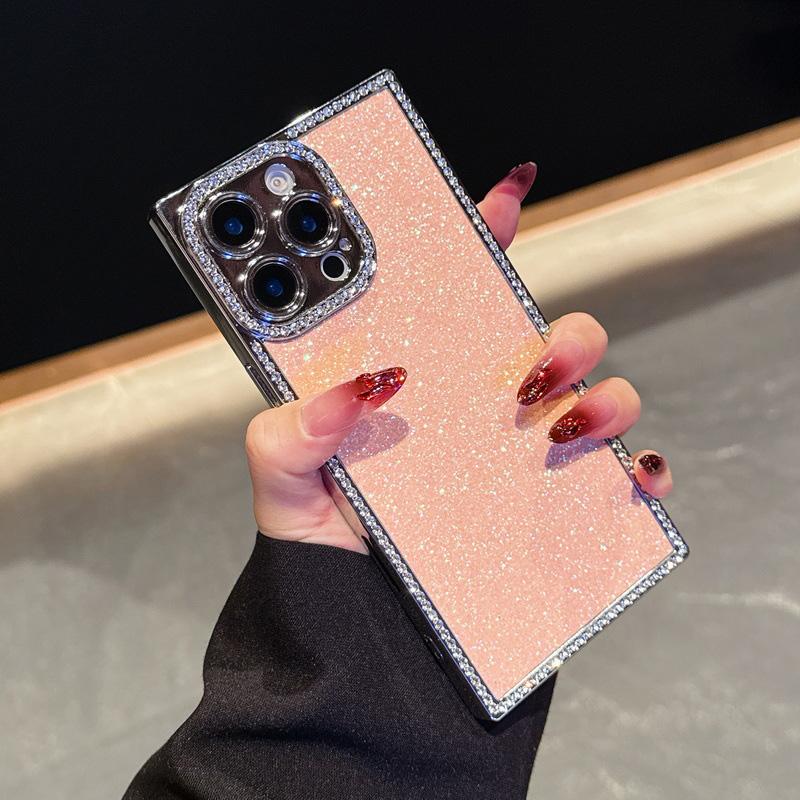 Glitzernde Handyhülle mit Diamantrahmen für iPhone 16 Pro 15 Pro Max 14 13 Pro, galvanisiert, stoßfest, Linsenschutz, Silikon, weiche Bumper-Abdeckung