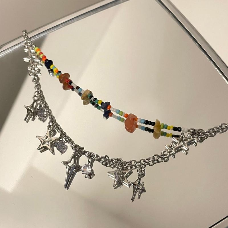 Aesthetic Jewelry Y2k Style Star Pendant Necklace Double Layer Necklace Chain Necklaces Perfect for Wedding Party Daily