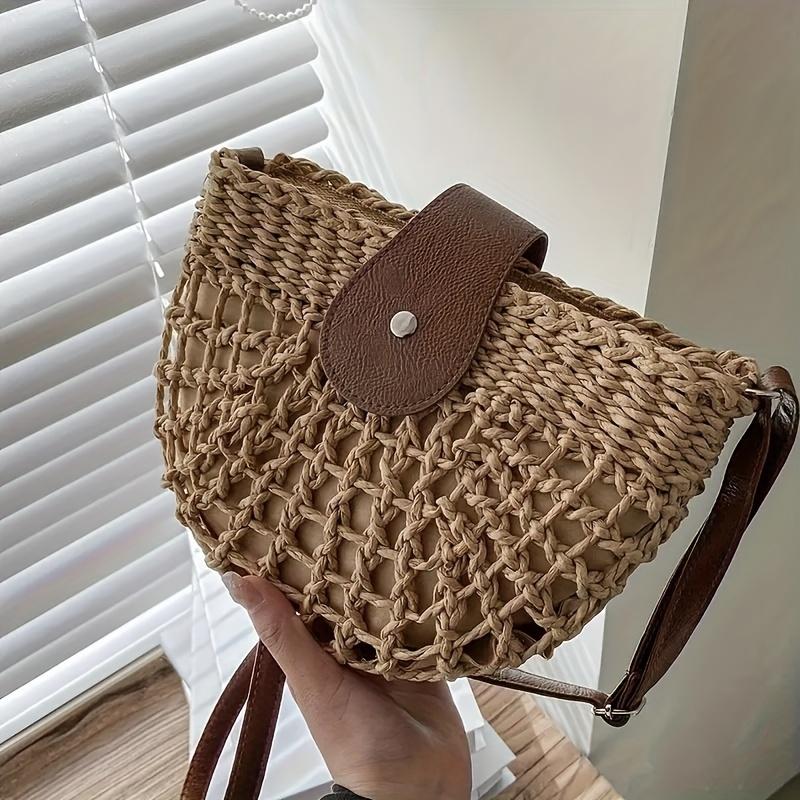 Casual Single Shoulder Handwoven Bag Hollow Half-Moon Crossbody Straw Bag Women's Beach Bag