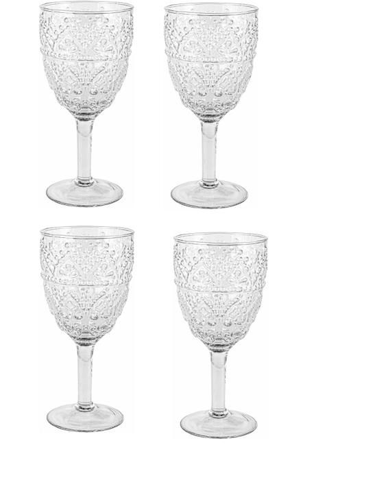 Verres à pied - LOBERON - Ivrecourt - Lot de 4 - Verre soufflé à la main - Motif 3D unique