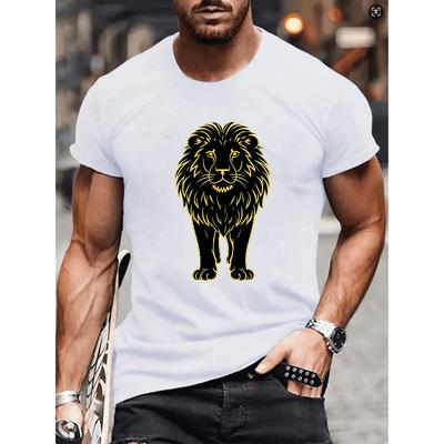 European Sizes The Black and Yellow Contrasting Lines Outline the Image of  Lion Print This Patterned Round-neck T-shirt Is a Versatile Men's T-shirt