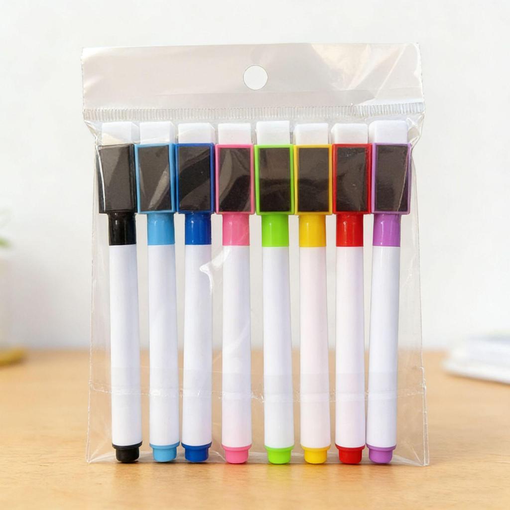 Magnetic Erasable Whiteboard Marker Pens for Kids and Teachers - Water-Based, Black with Brush, Easy to Erase