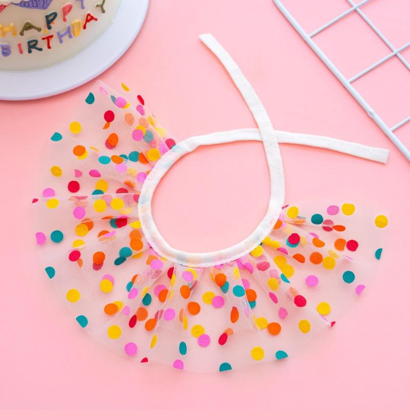 

Питомец Кружевные слюнявчики в горошек Принадлежности для дня рождения Красочные ошейники и головные уборы в горошек для кошек и собак S