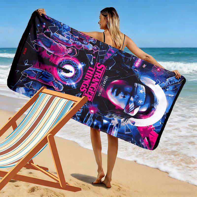 Stranger Supernatural Things Print Beach Towel, Large Soft Quick Dry Towel for Beach Camping Swimming