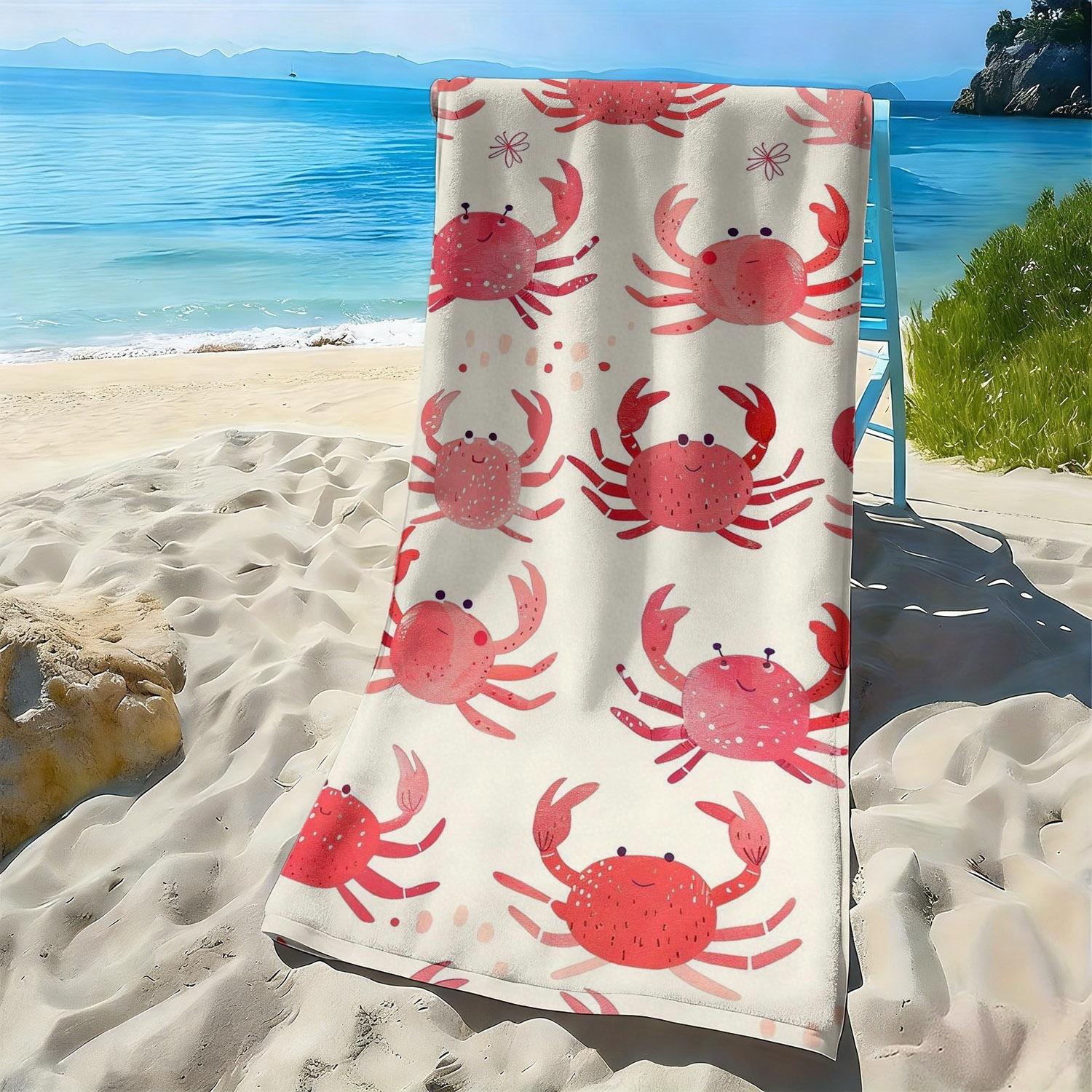 Textilien Crab Watercolor Print Beach Towel, Cartoon Style Quick Dry Super Absorbent Microfiber For Beach Pool Party Leisure Gift