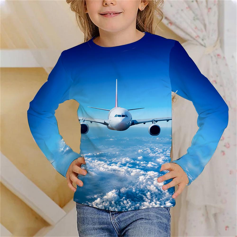 Long Sleeve T-Shirts Summer Aircraft 3D Printed T Shirt Fashion Kids Casual Boy Girl O-Neck Tshirt Children's Tees Tops Clothing