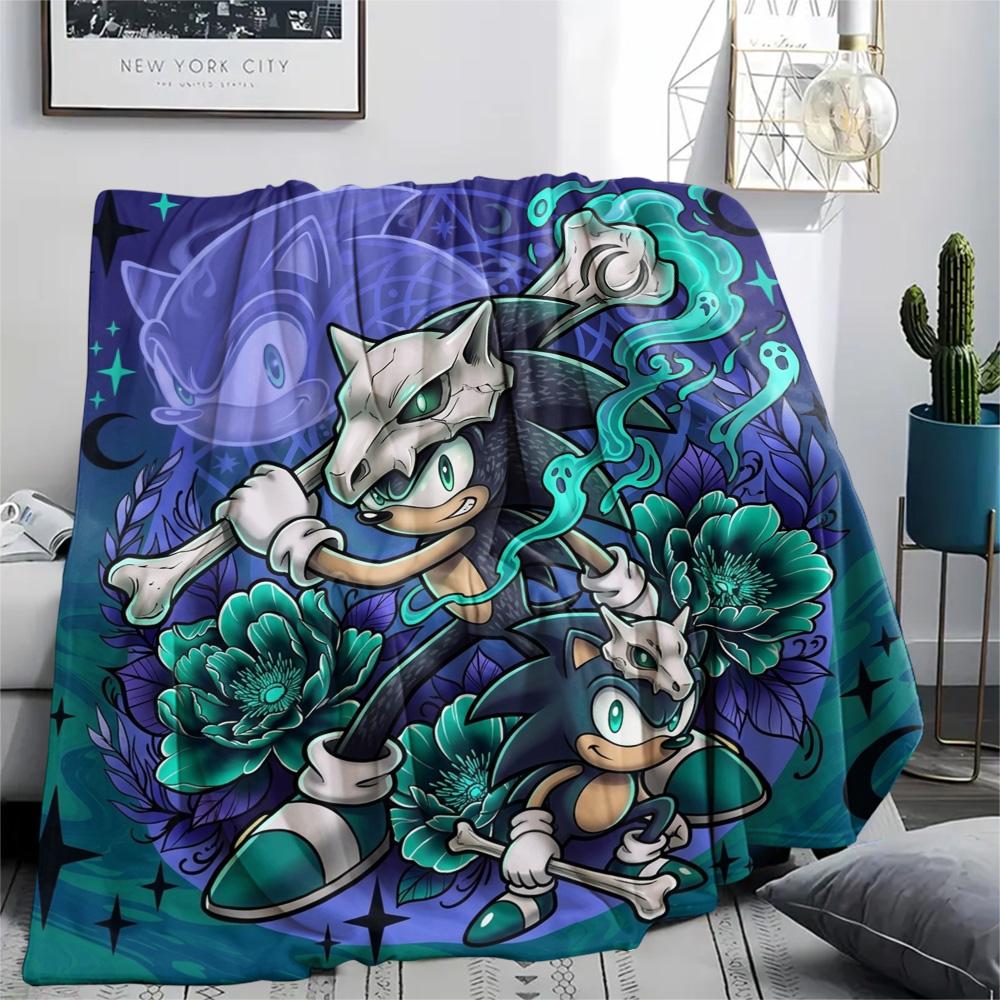 Hedgehog Sonic Print Flannel Blanket, Ultra Soft High Quality All Seasons Warm Throw, Home Decor Cozy Blanket, Perfect Christmas Gift