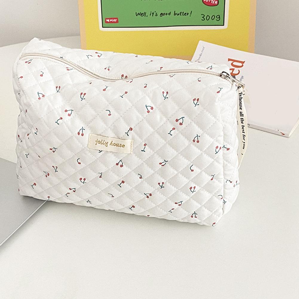 Women Makeup Handbags Zipper Korean Quilted Travel Organizer Portable Clutches Bag Floral Print Large Capacity for Ladies Girl