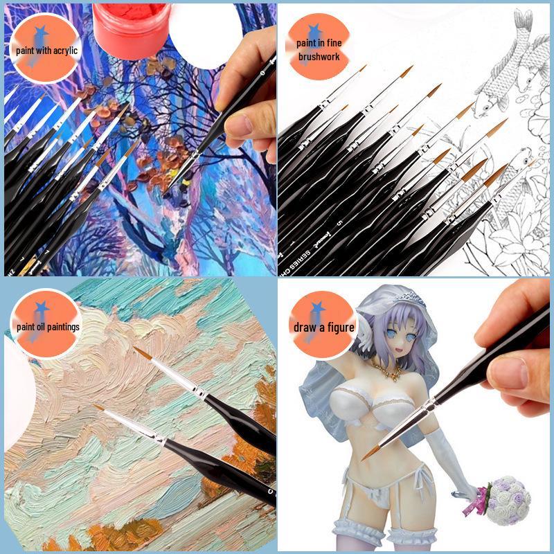 Wolf Hair Fine Line Brush - Black Triangular Birch Handle for Nail Art and Watercolor Detailing