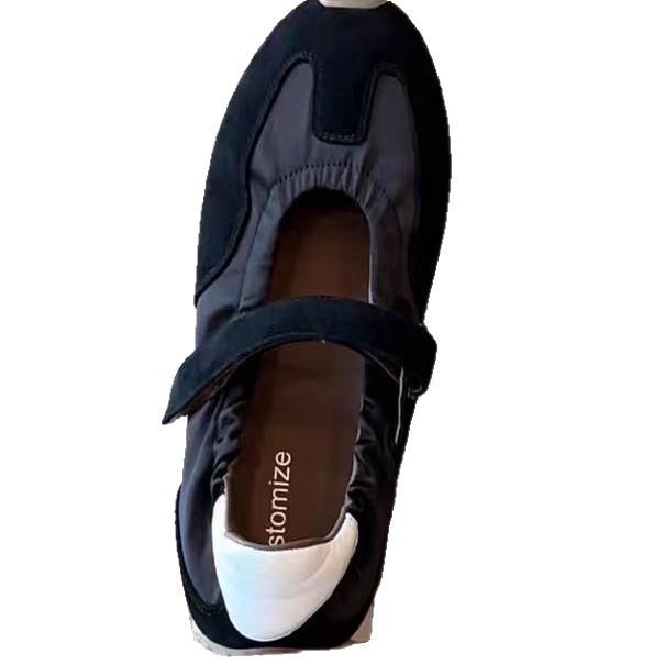Cowhide version~ retro single shoes women's spring summer new Velcro ballet style training shoes flat casual sports shoes