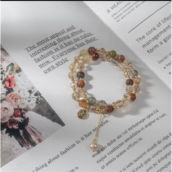 ·Natural Crystal Rutilated Quartz Double-Layer Bracelet/Necklace made of natural crystal stones, sweet and fresh style bracelet Rutilated Quartz Bracelet
