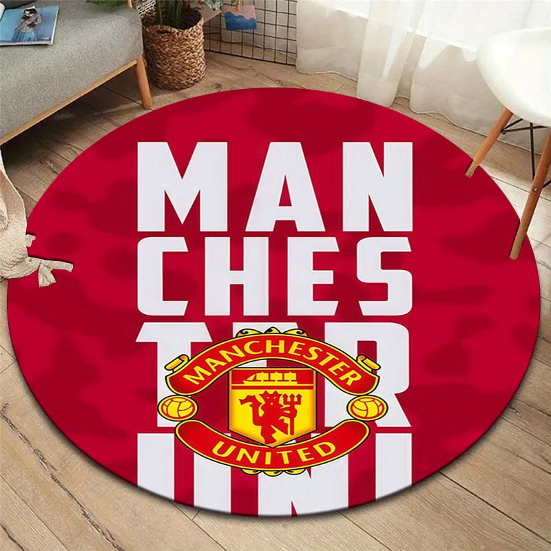 Manchester United F Round Area Rug,Carpet Rug for Living Room Bedroom Sofa Playroom Decor,Non-slip Floor Mat
