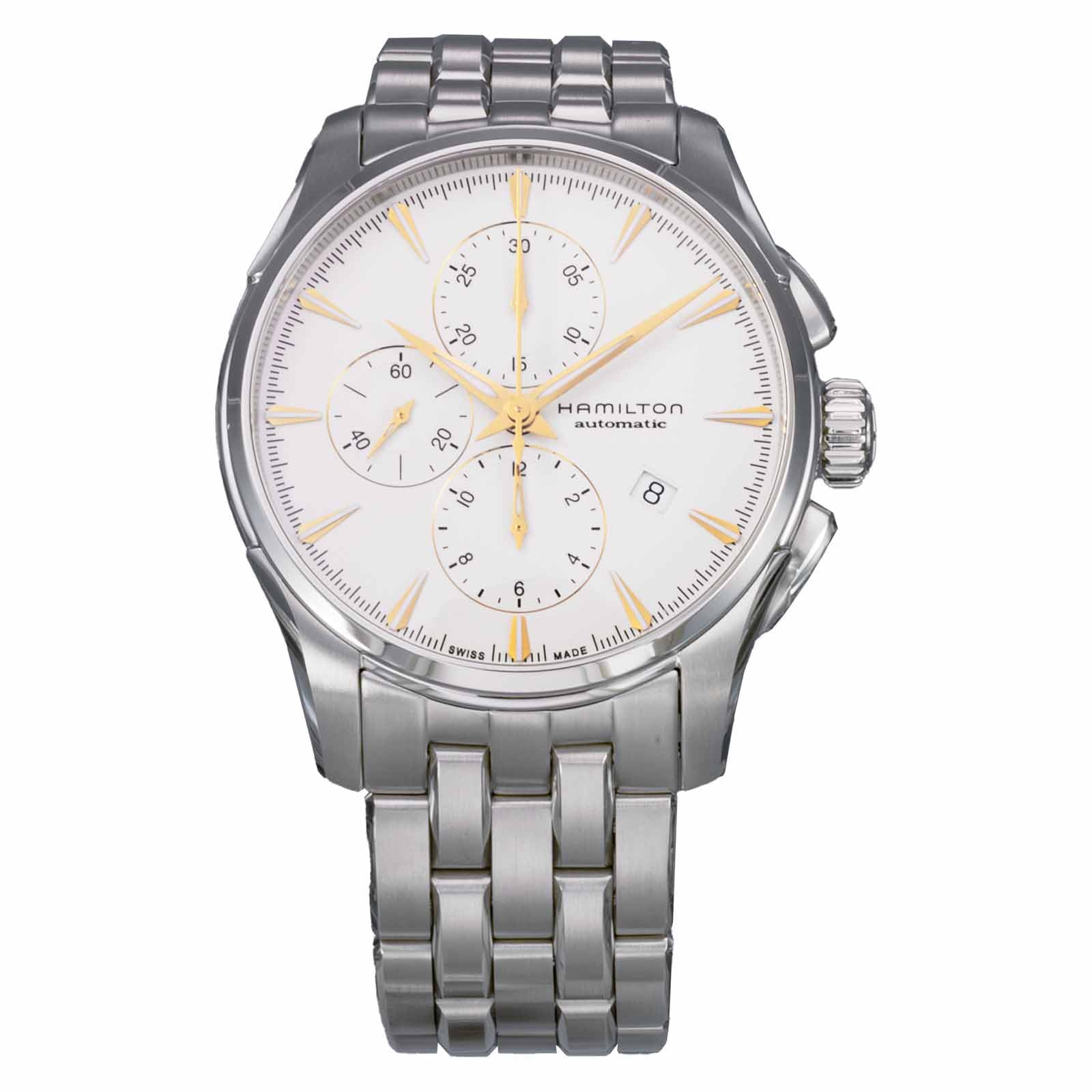 

Годинник Jazzmaster Jazzmaster Auto Chrono, білий циферблат, нержавіюча сталь, сапфірове скло, автоматичний 42 мм, годинник швейцарського бренду H32586111 срібло [Hamilton] для чоловіків