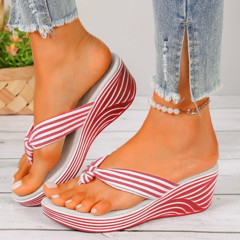 Large Size Women’s Wedge Flip-Flop Sandals, Thick Sole Toe-Post Slip-On, Fashion Casual Summer Platform Slippers