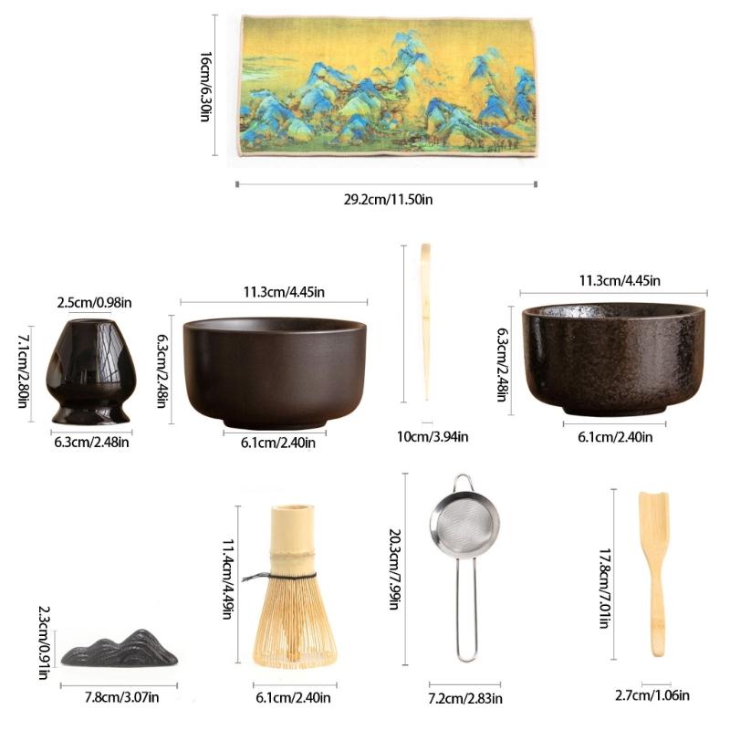 Set Of 8 Ceramic Matcha Bowl Including Wooden Whisk Modern Japanese Matcha Preparation Tool Teaware Accessories