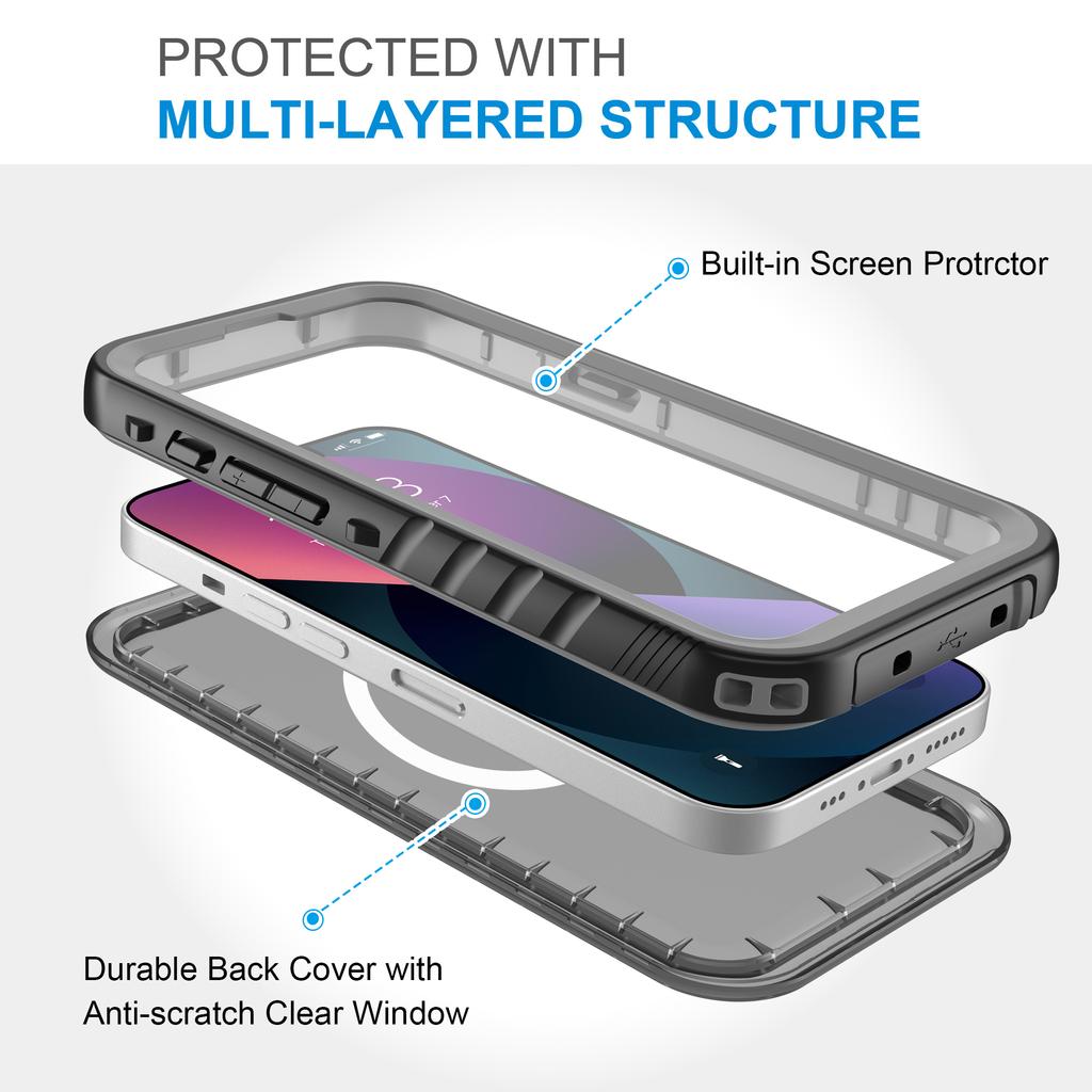 Husă magnetică pentru telefon Magsafe pentru iPhone 13 12 14 Pro Max Husă impermeabilă Protector de ecran încorporat Husă rezistentă la șocuri